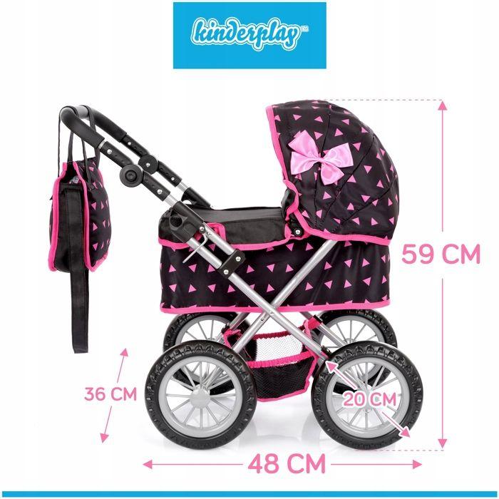 Kinderplay Poussette landau pour poupée, gondole 41 cm, pliable, sac, poignée réglable (KP0261R)