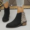 Autumn Winter Black Women's Retro Suede Ankle Boots Leisure Cowboy Boots Leopard Comfortable Ladies Boots Sapatos Femininos