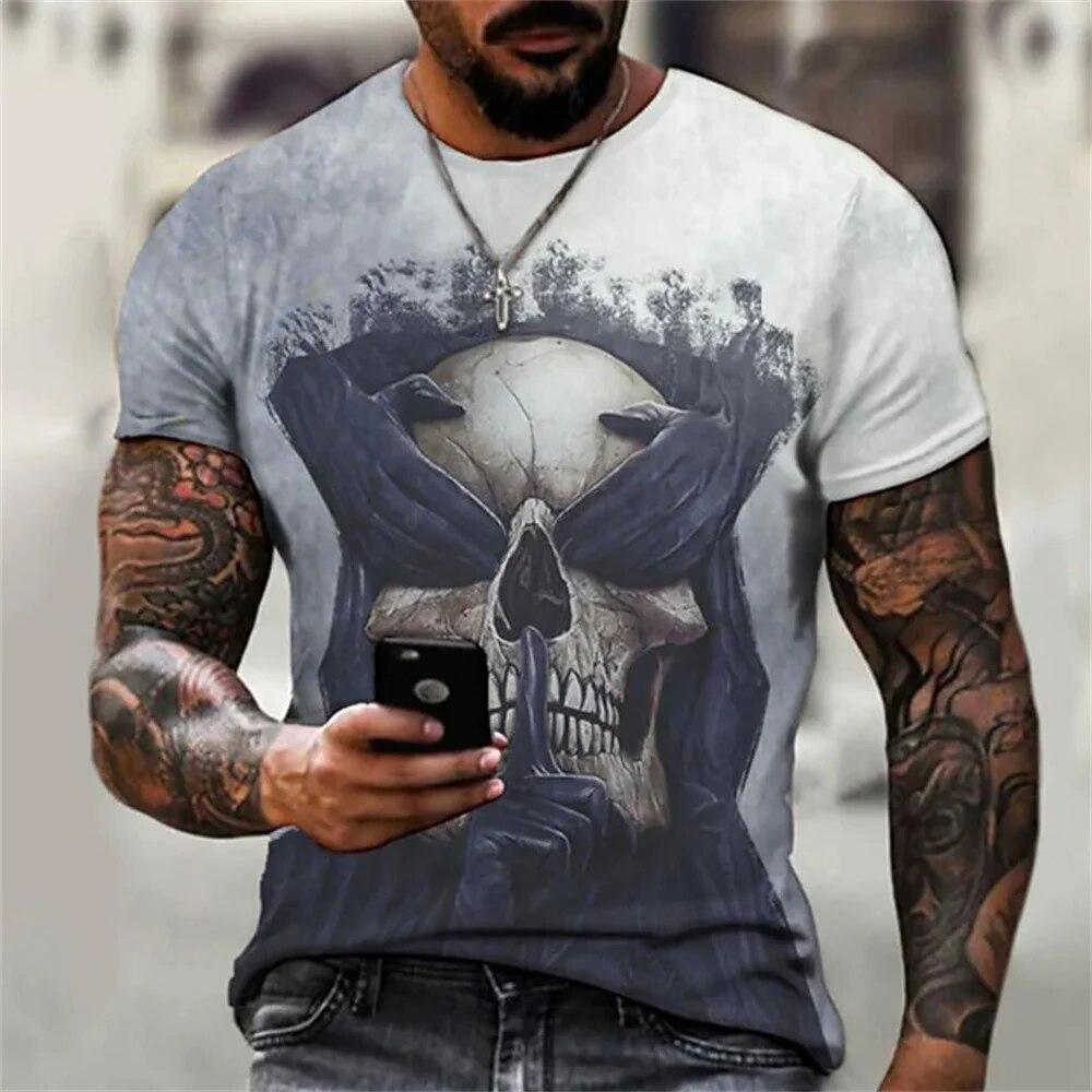 Men's T-shirt Summer Fashion Skull Theme 3D Men Cool Street Print TShirt Horror Series Tough Short Sleeve Men Large Size Top Tee