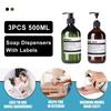 3 упаковки, многоразовый дозатор жидкого мыла для ванной комнаты емкостью 500 мл с помпой, коричневый/зеленый дозатор шампуня и кондиционера с 8 этикетками
