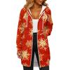 Women's Fashionable Christmas Printed Long Sleeved Drawstring Hooded Zipper Pocket Long Casual Sweatshirt Jacket