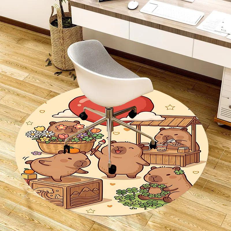 1PC Capibala Market Non-Slip Floor Round carpet, Office, family, bedroom, Large Area Rug Indoor Rugs, Durable PolyesterH0336
