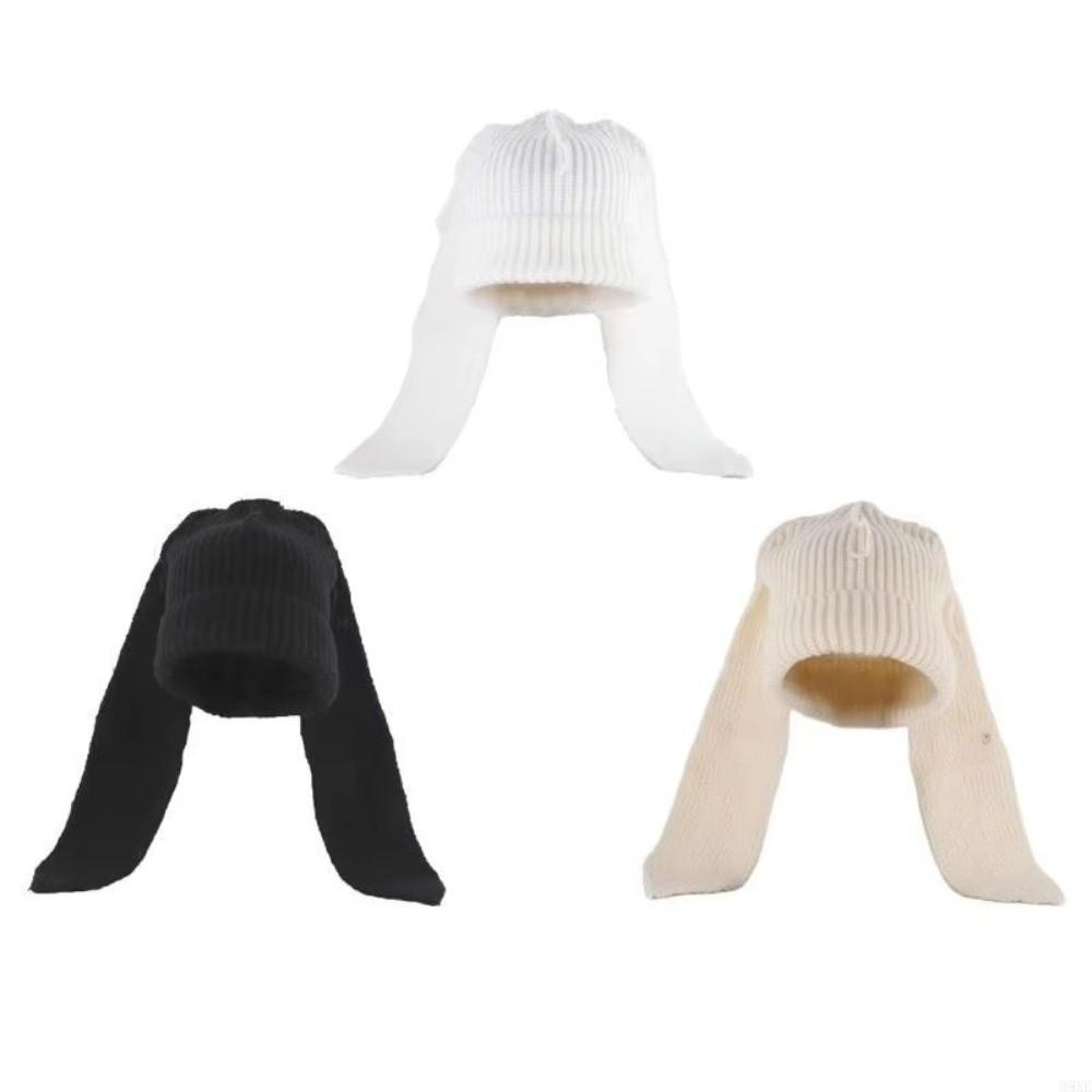 Cartoon Rabbit Long Ear Knitted Hat Warm Winter Pullover Hat Vintage Bunny Beanies Hat Autumn