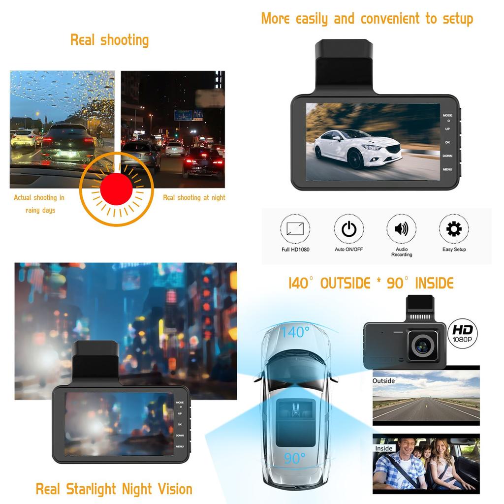 4-inch High-definition 1080P IPS Screen Dual Lens Driving Recorder