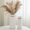 White Ceramic Cylinder Vase, Nordic Modern Boho Ins Style Decorative Vase, Ceramic Aesthetic Home Decor Vases for Lego Flowers Pampas Grass Plant
