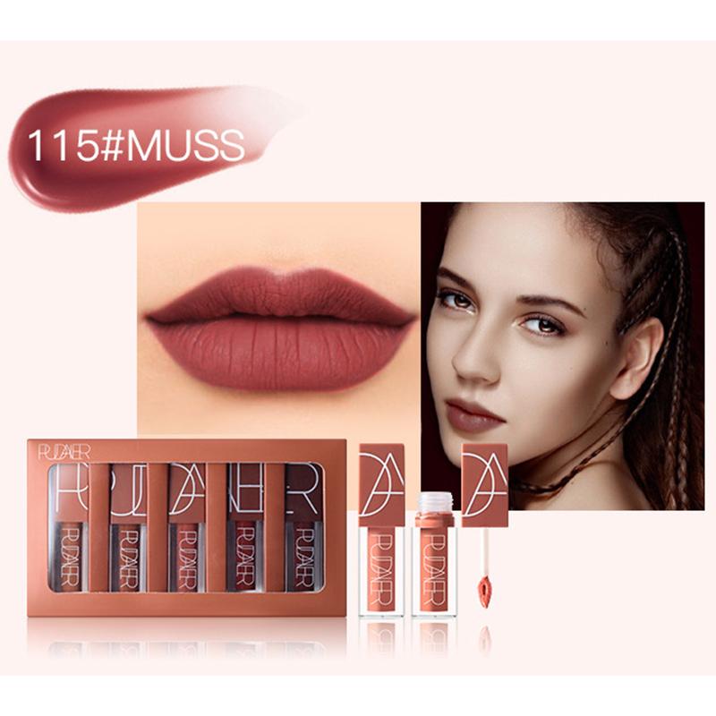 Pudaier Lip Gloss Matte Matte Velvet Liquid Lipstick с антипригарным покрытием, глазурь для губ, пятицветный набор