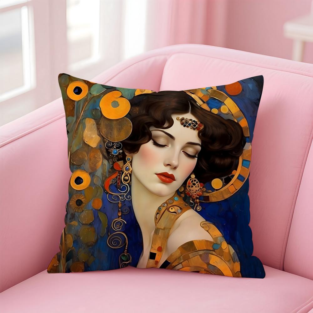 Art Gorgeous GGustav KKlimt Oil Painting Cushion Cover Pillow Case Soft Skin Friendly Fabric Comfort Concealed Zipper