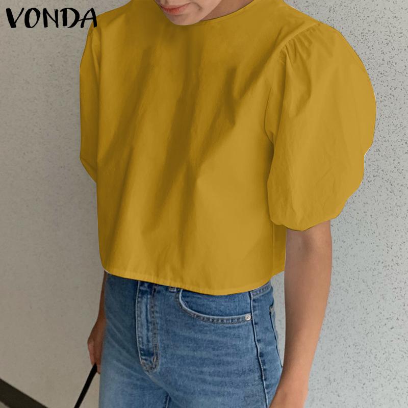 VONDA Women Summer Round Neck Short Sleeve Blouses