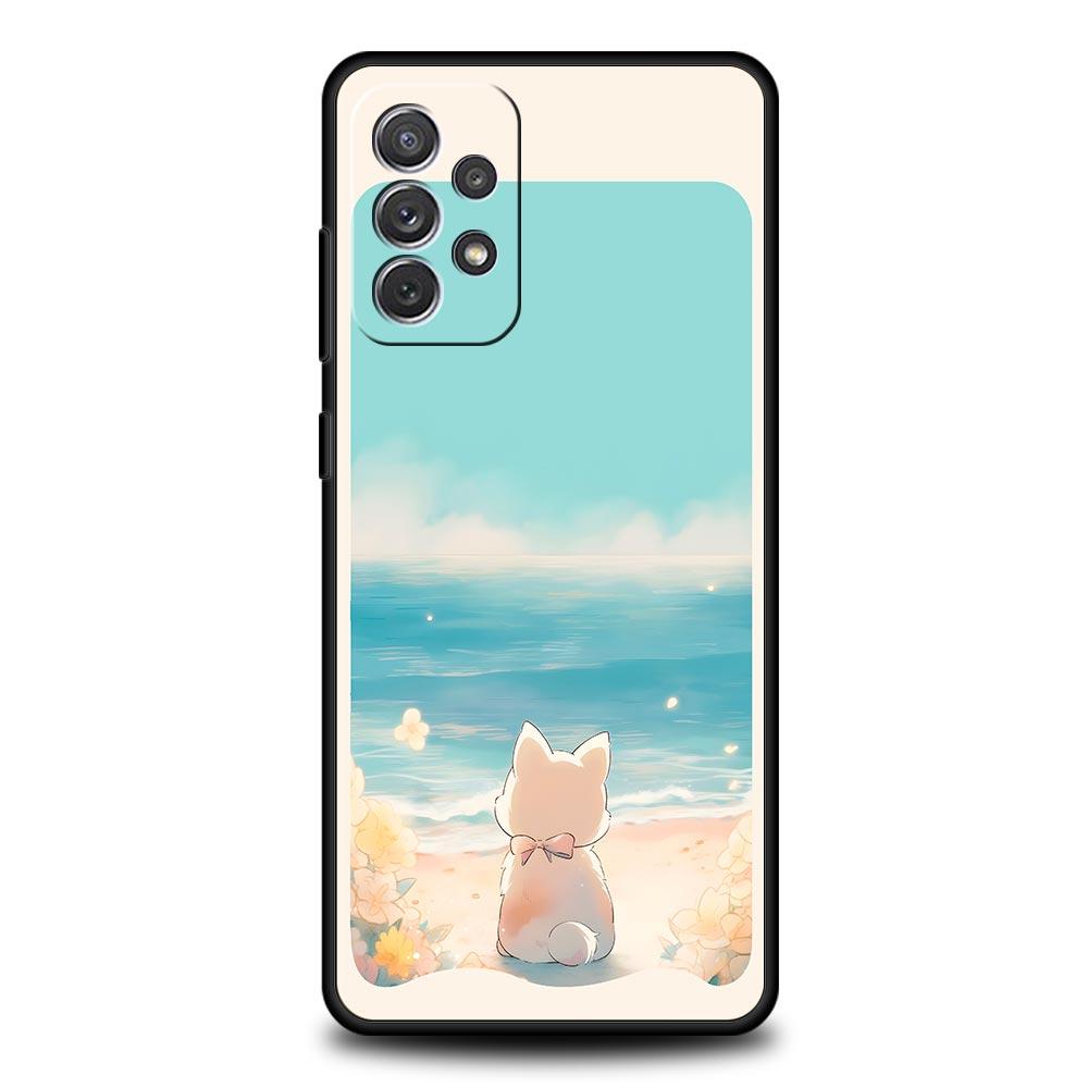 Милый Мультяшный Черный Кот Чехол для Телефона Samsung A57 A37 A51 A71 A21S A17 A15 A25 A41 A23 A33 A53 A73 A07 A05S A13 A35 A55 5G