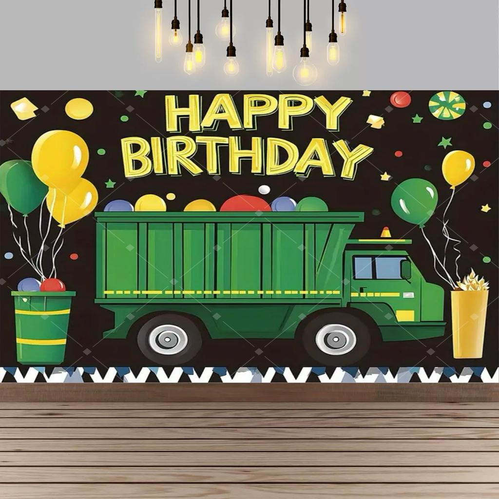 Recycling bin garbage truck theme party decoration background garbage bin children's birthday party banner photography Backdrop