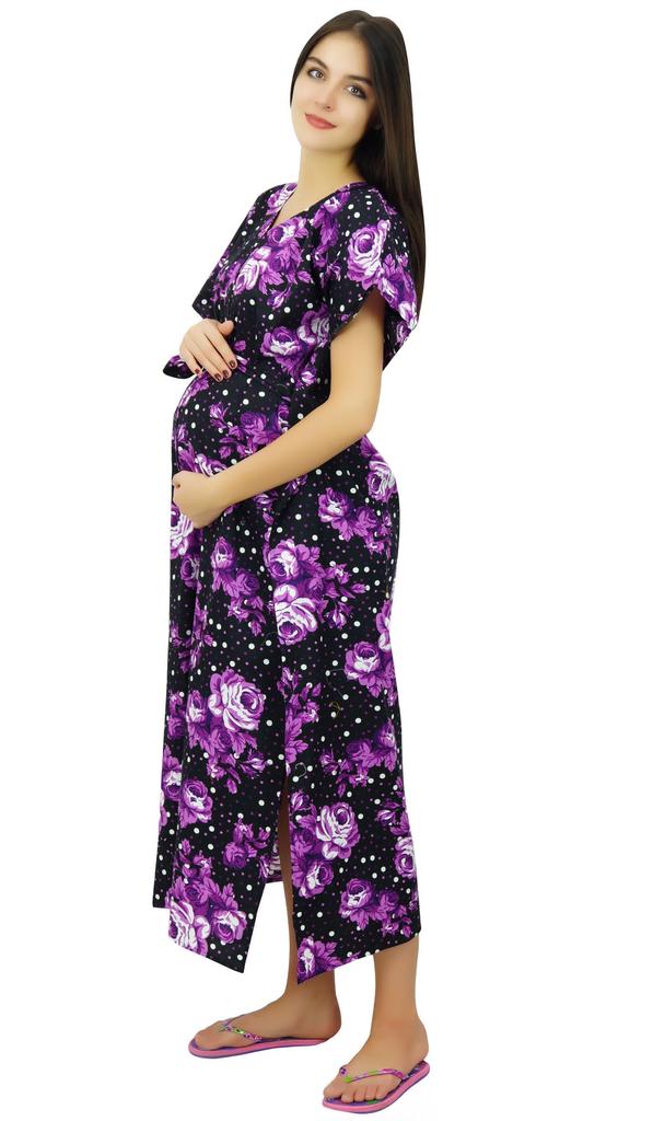 Bimba Maternity Floral Print Caftan Cotton Maxi Kaftan Nursing Night Gown