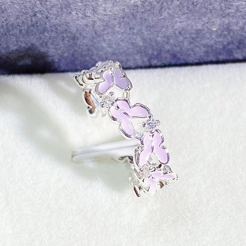 Sweet And Cool Purple Gradual Change Color Enamel Dripping Oil Butterfly Zir*****Pening Ring Premium Light Luxury Niche Personality Ring Woman