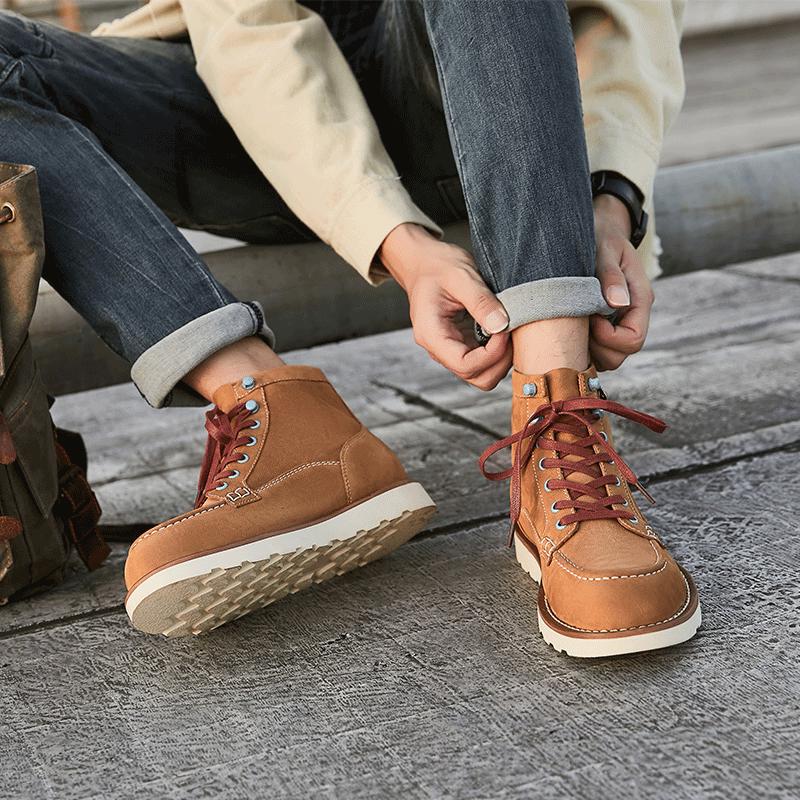 Мужские рабочие ботинки средней высоты из желтой коровьей кожи в стиле ретро