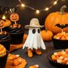 White Ghost Decoration Halloween Cowboy Statue, Spooky Resin Figurine, Western Tabletop Decor Sculpture with Boot And Hat for Mantel, Tiered