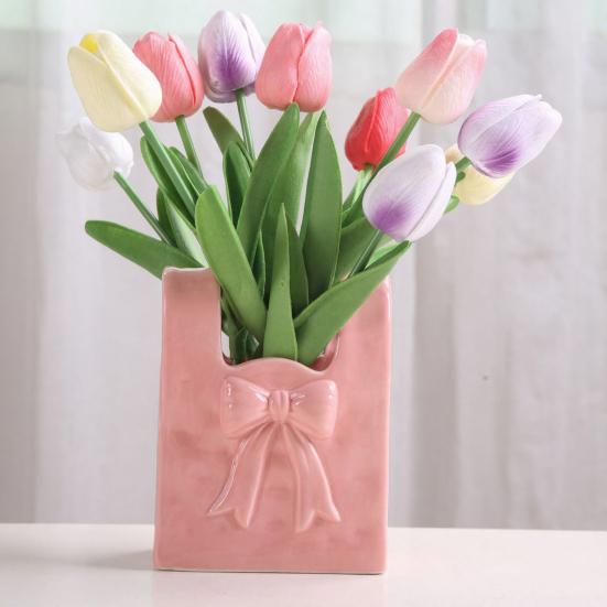Керамическая ваза Yousheng с акцентом в виде банта Розовая Белая Бант/Сумка/Букет Цветочная ваза для гостиной Обеденной полки Стола Настольный декор