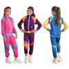 Kids 80s Retro Disco Costume Colorblock Top Pants Headband Set Hip Hop Dance