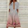 Women's Summer Casual Printed V-Neck Short-Sleeve Swing Dress