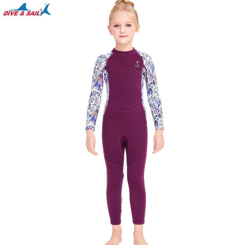 Girls 2.5mm Neoprene Wetsuit Snorkeling Swimming Warm Full Body Long Sleeve Dive Suit Kids Winter Fall