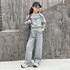 Teenager Gray Girls Sport Suit Winter Spring Clothes Long Sleeve Sweatshirt & Wide Leg Pant Casual 4 8 10 11 12 Years Child