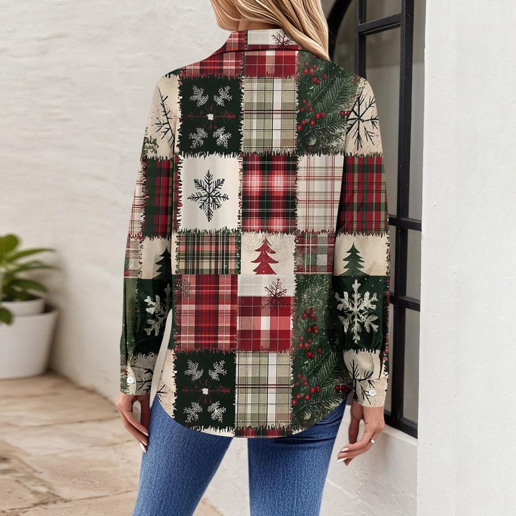 Women's Shirt Blouse Christmas Print Button Long Sleeve Casual Basic Shirt Collar Regular Top