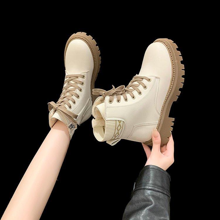 2024 новые ботинки Мартин женские одинарные ботинки зимние бархатные хлопковые ботинки в британском стиле весенне-осенние на плоской подошве тонкие короткие ботинки