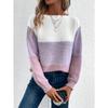 Elegant Three-color Patchwork Sweater Women Daily Commuter Casual Loose Jumpers Female Autumn Winter Knitted Thickened Warm Tops