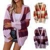 Ladies' Casual Contrasting Striped Cardigan Long Sleeve Knitted Sweater Top