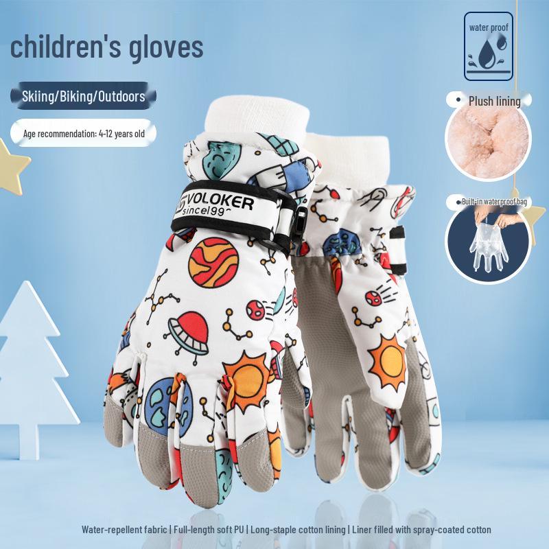Водонепроницаемые детские горнолыжные перчатки — теплые, нескользящие, утолщенные, с бархатной подкладкой для мальчиков и девочек