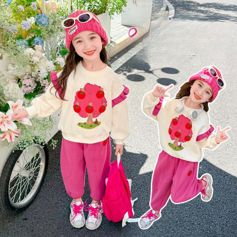 Girls Apple Tree Suit Summer Summer Children Fashion Short-sleeved Casual Suit