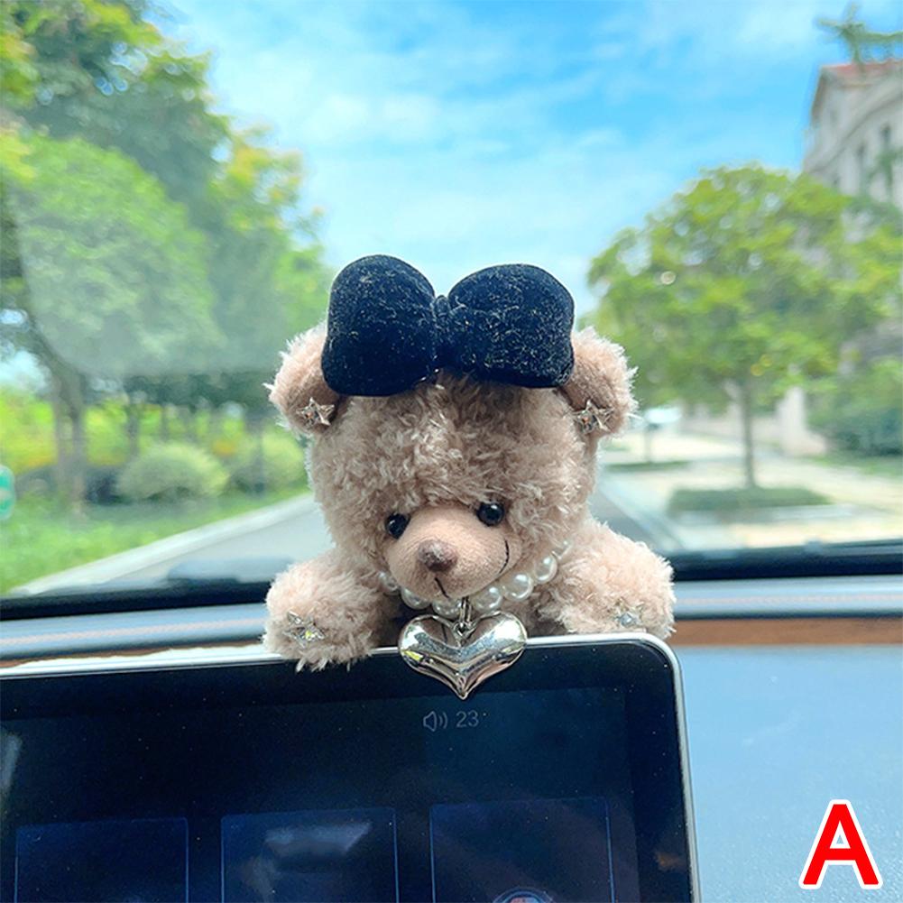 Car Interior Decoration Bear Screen Ornaments Cartoon Cute Bear Pendant For Car Central Control Display Decorative Accessories