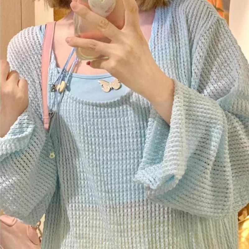 Hollow Out Knitted Sweater for Women's Outerwear, Flesh Cover Top, Thin Sun Protection Jacket