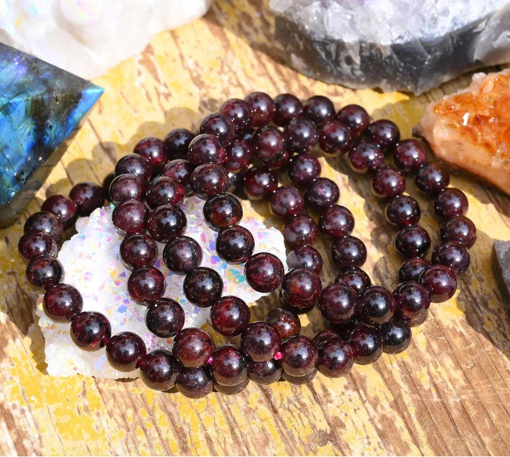 Эластичный браслет из натурального родолитового граната, браслет ручной работы для женщин/мужчин, круглый браслет с драгоценными камнями, браслет для подарка, лечебный