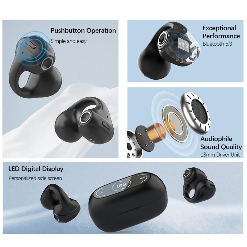 Bluetooth 5,3, беспроводные наушники-вкладыши с открытым ухом, наушники-крючки с микрофоном для спорта, бега, вождения, гарнитура