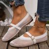 2024 Summer New Mesh Flat Fashion Sandals for Women, Soft Soled Breathable Flat Shoes with One Button and Mary Jane Single Shoes