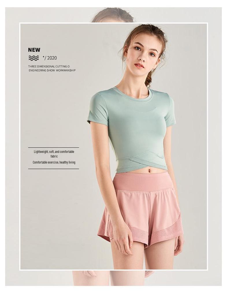 Women's Yoga Fitness Quick-Dry Butt-Lifting Sports Shorts - Fake Two-Piece, Slimming, Elastic Mesh, Anti-Exposure.