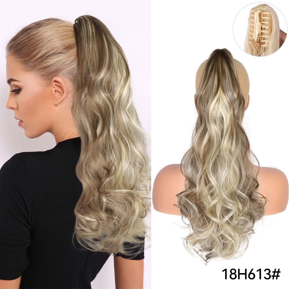 22" Ponytail Extension Claw Long Thick Wavy Curly Jaw Clip In Fake Pony Tails Soft Natural Looking Synthetic Hairpiece For Women