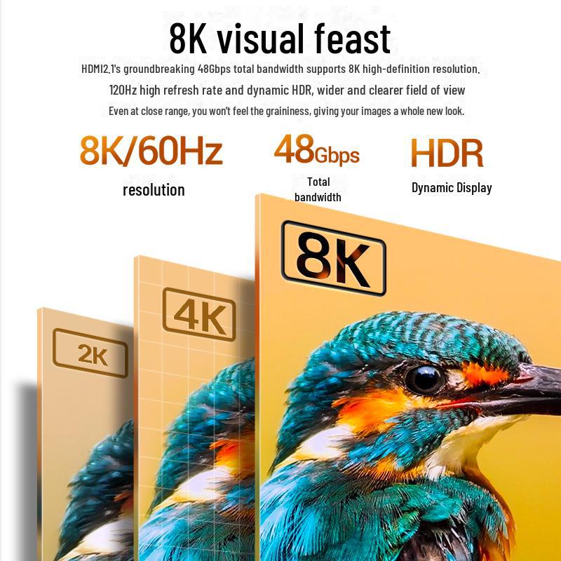 Аудио-/видеокабель высокой четкости Shanze 8K HDMI 2.1, четкость кинематографического уровня, сверхчеткая частота 60 Гц, молниеносная передача данных, 144 Гц.