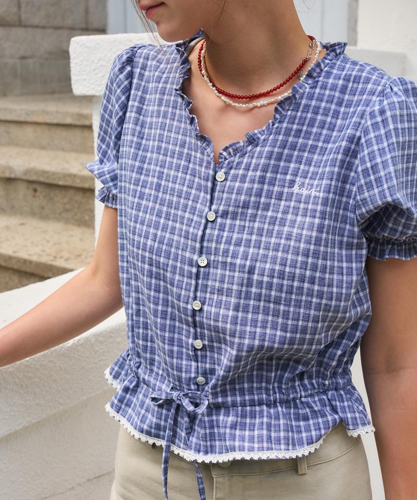 HAINT Liria Check String Half Shirt 2Col_Navy