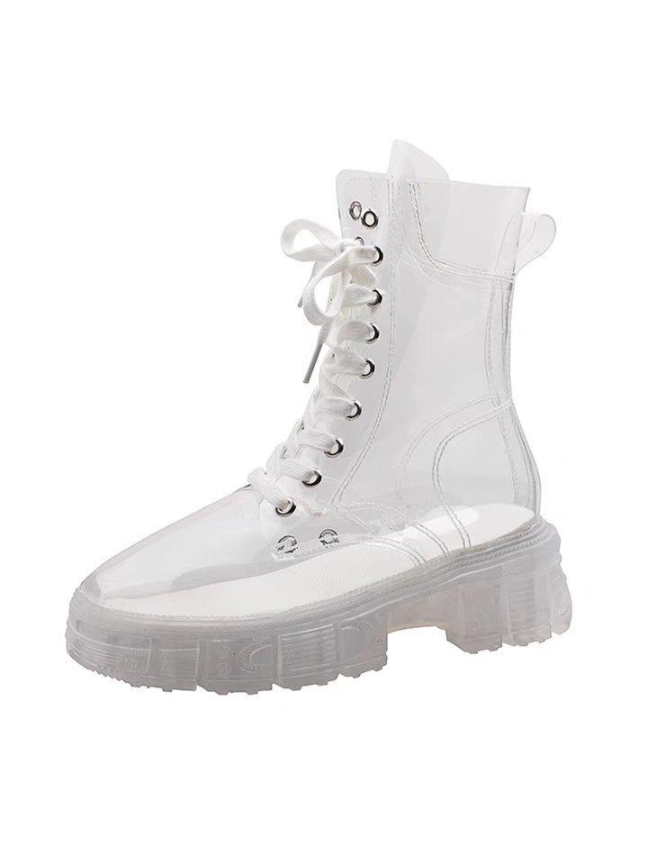 2022 Cool Fashion Women Transparent Platform Boots Waterproof Ankle Boots Feminine Clear Heel Short Boots Sexy Female Rain Shoes