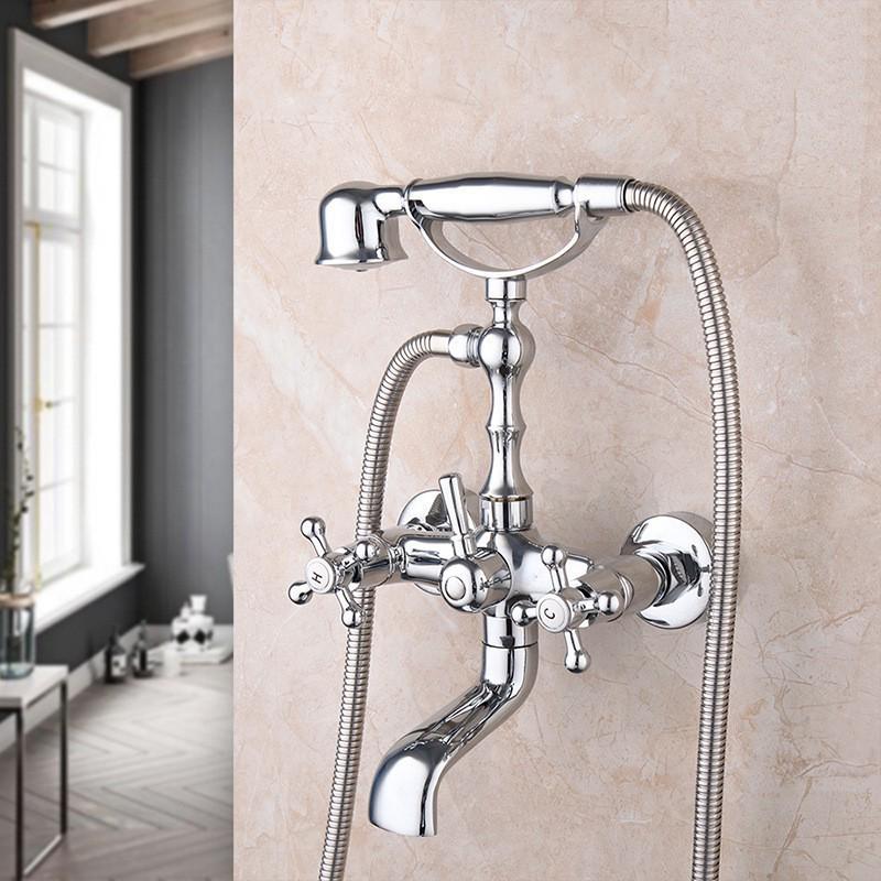Французский Ретро Полностью Медный Золотой Душевой Комплект с Горячим и Холодным Смесителем
