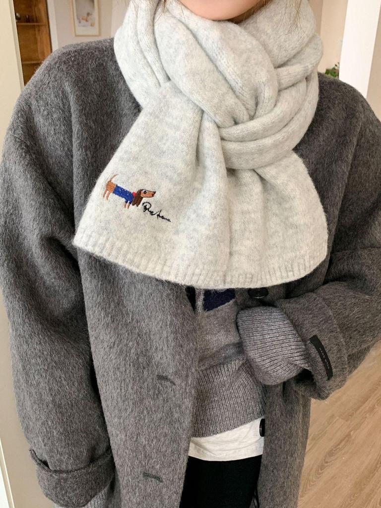 Толстый теплый вязаный шарф в корейском стиле - однотонный, милый и холодостойкий для щенков-девочек, зима 2024 г.