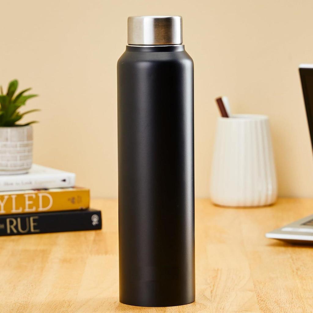 Stainless Steel Water Bottle | BIS-Approved | 900ml (Matte Black)