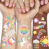 118 PCS Rainbow Unicorn Temporary Tattoo Kids Pride Groovy Glitter Crown