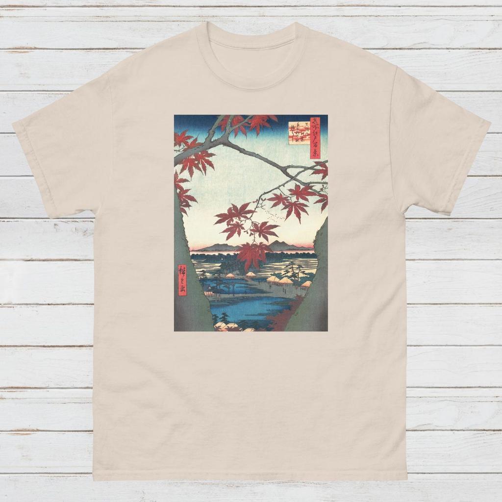Ukiyo-e Art T-Shirt: Hiroshige Maples at Mama Woodblock Print