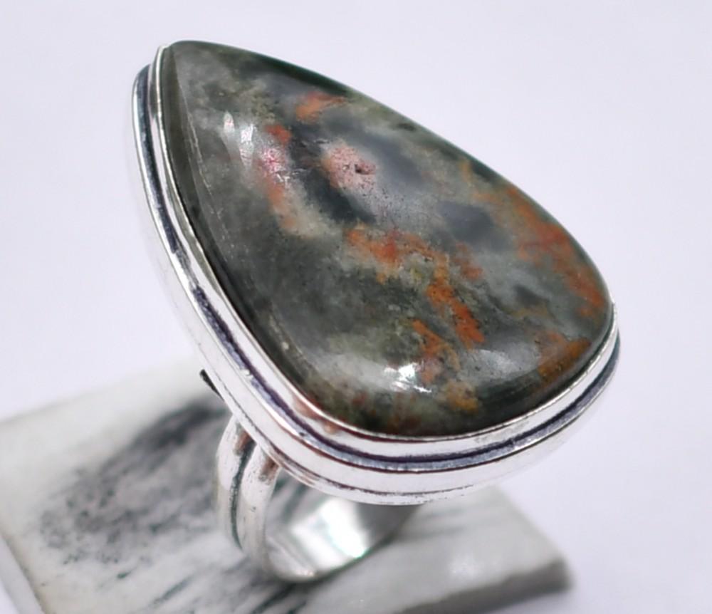 Bloodstone Natural Gemstone Antique Silver Ring US Size-5 R 5138