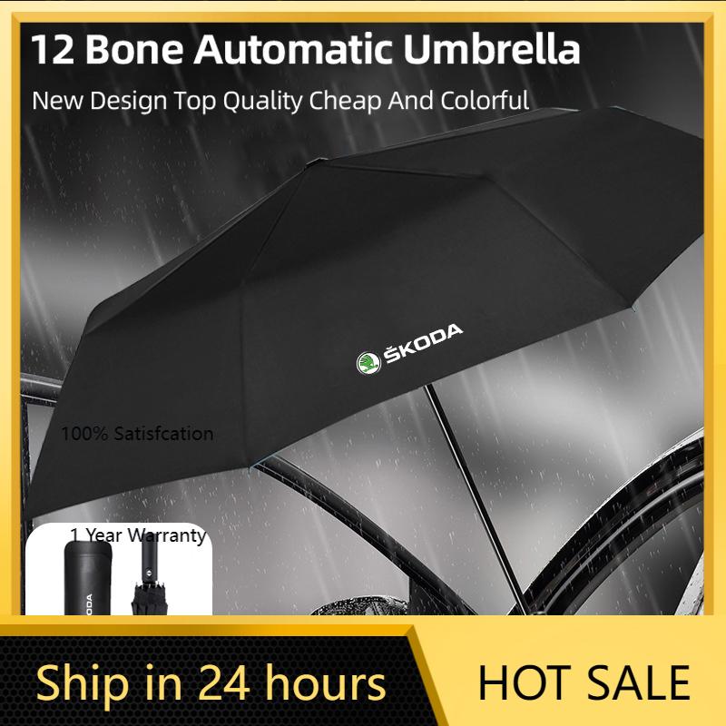 Car Sticker 2025 Hot For Skoda 12 Bone Car Automatic Folding Umbrella Sunshade Accessories Rapid MK3 Derivative VisionS Yeti Sca