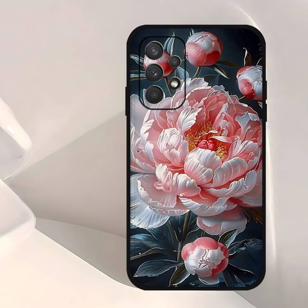 E-Элегантный-P-Цветок Пиона Чехол для Телефона Для Samsung S24, S25 22,30,Note20,Lite,Ultra,5G,Plus,FE Черный Чехол