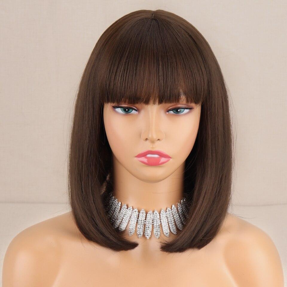 MISSQUEEN Короткие прямые парики «боб» с челкой, блондинка, золотисто-коричневый, натуральные синтетические волосы для женщин, повседневный косплей, парик из термостойкого волокна