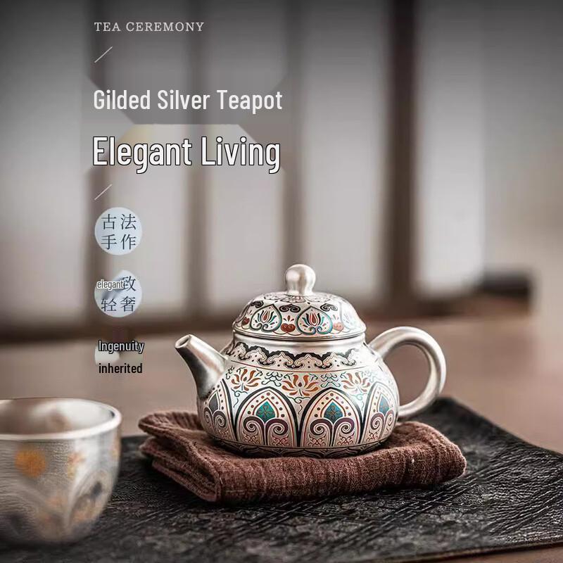 Chaxun Enamel Gilt Silver Ceramic Tea Set