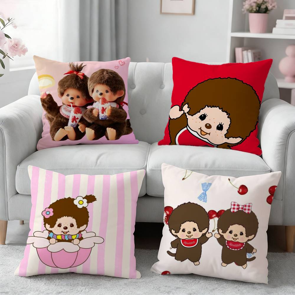 Cute MMonchhichi Pillow Case Pattern Printed Pillowcase For Living Room Sofa Cushion Cover
